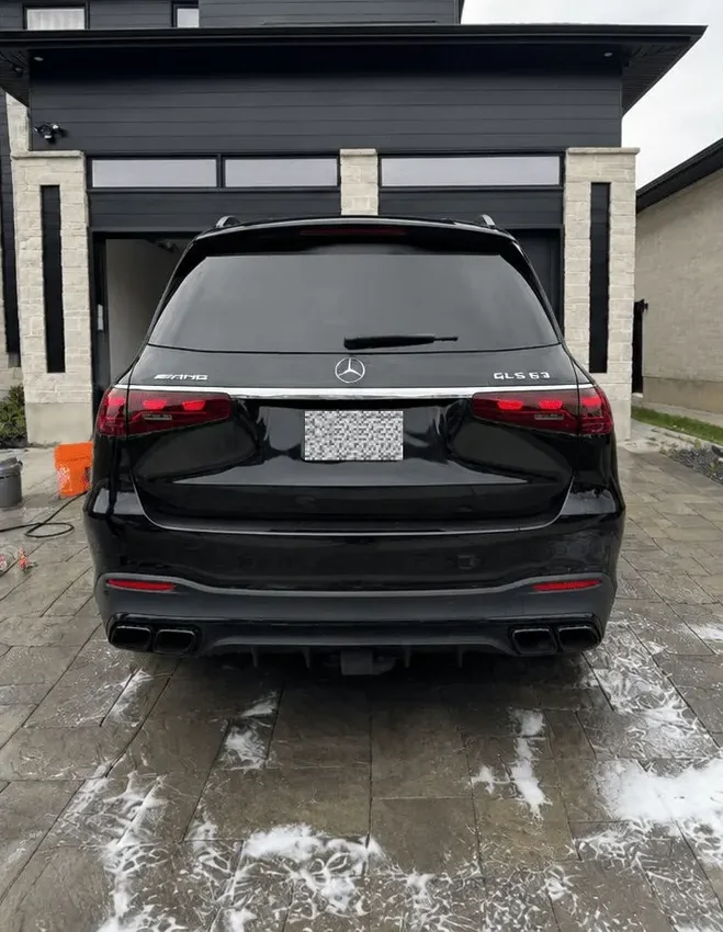 After a mobile Full Detail: the same GLS 63 with deep, glossy black paint
