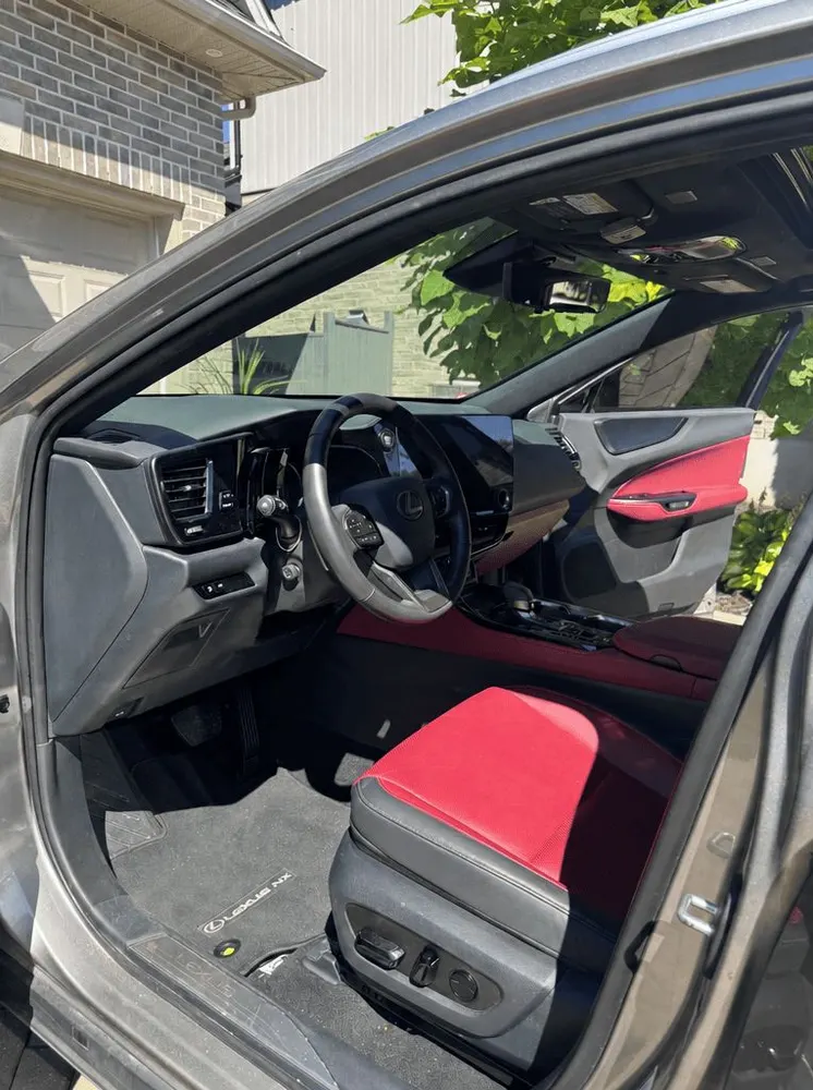 Before: Lexus NX front cabin with dusty surfaces and a dirty floor